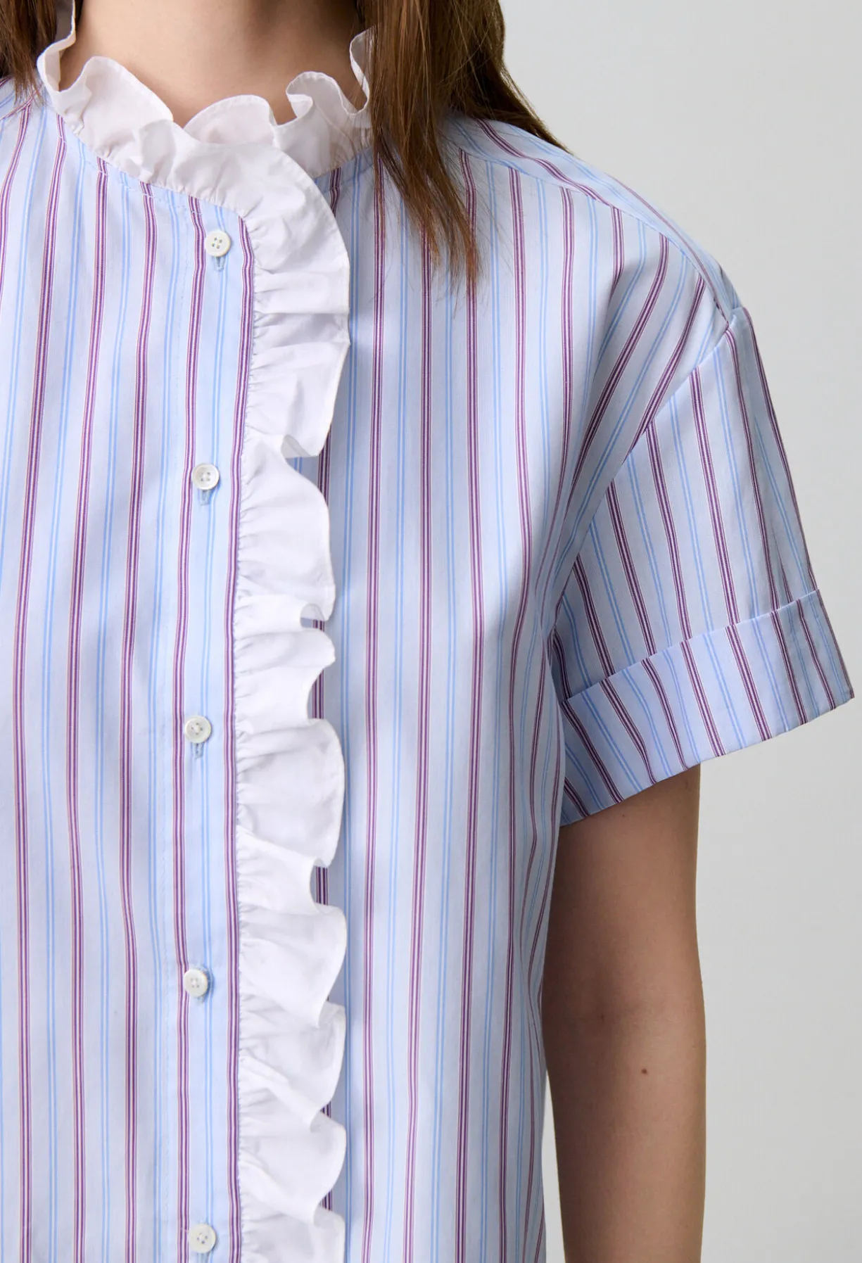 Chemise popeline rayée volants