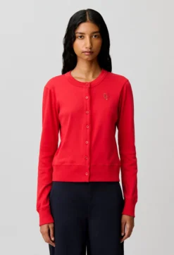 Gilet rouge en coton à cœur dentelle