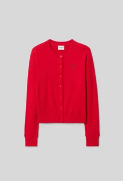 Gilet rouge en coton à cœur dentelle