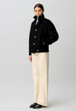 Manteau court noir col montant