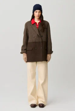 Manteau laine carreaux uni