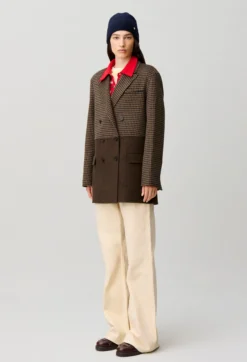 Manteau laine carreaux uni