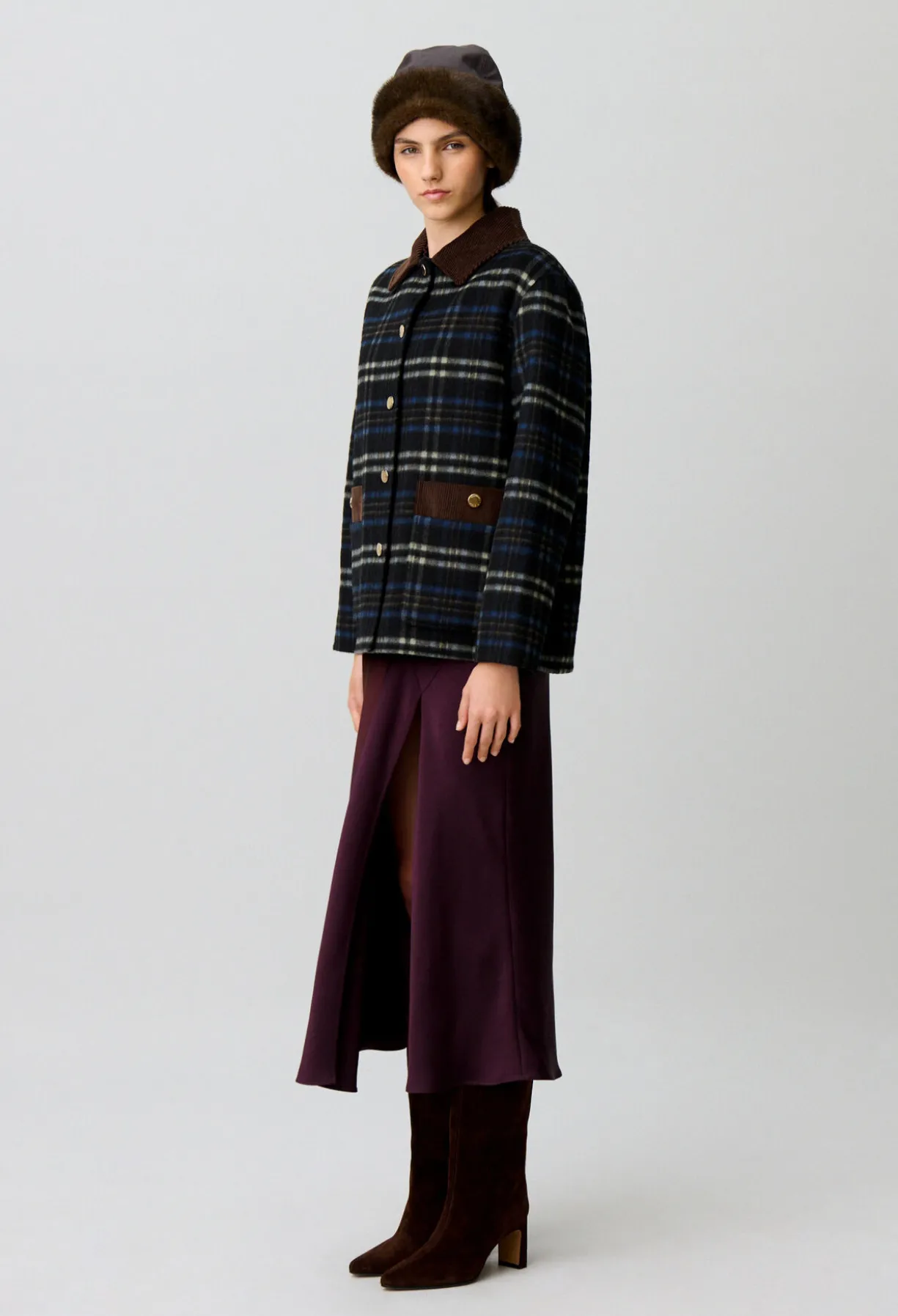 Manteau laine mélangée carreaux