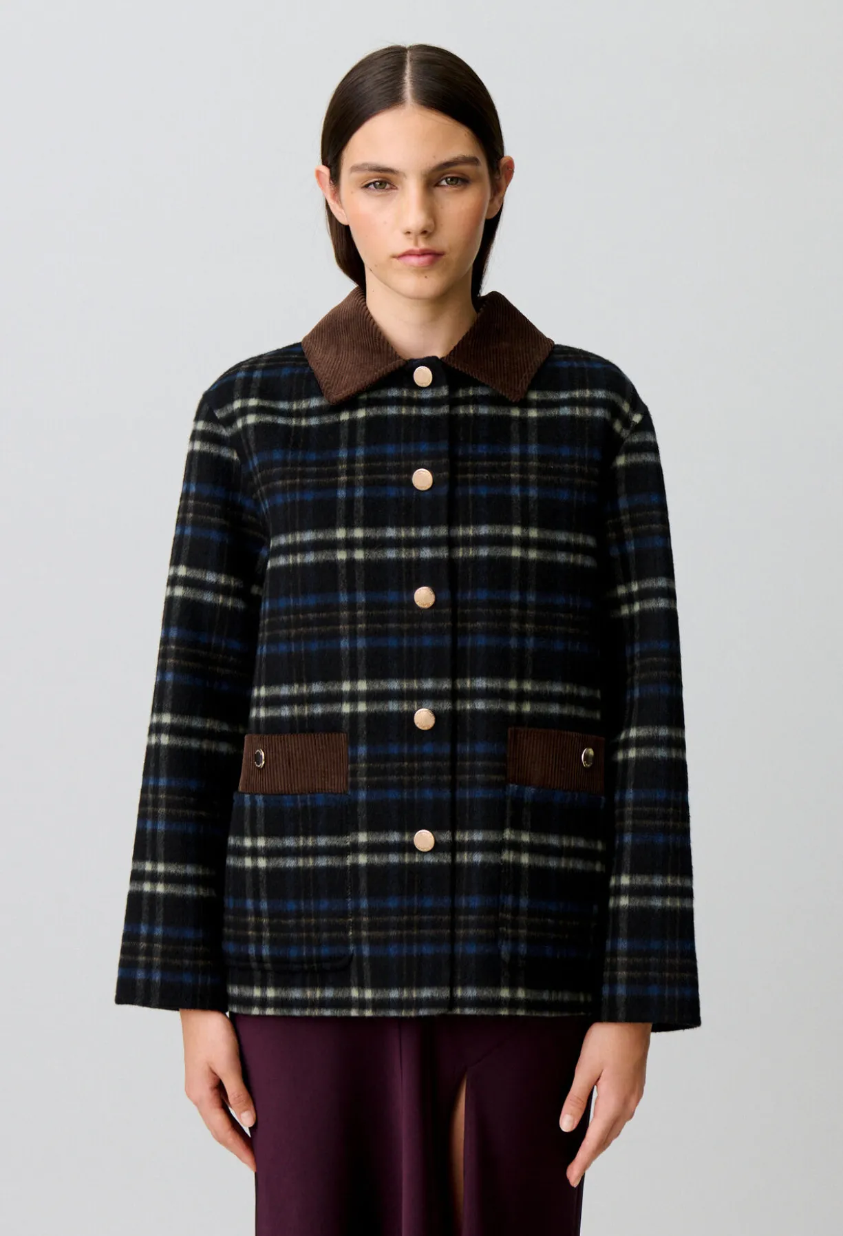 Manteau laine mélangée carreaux