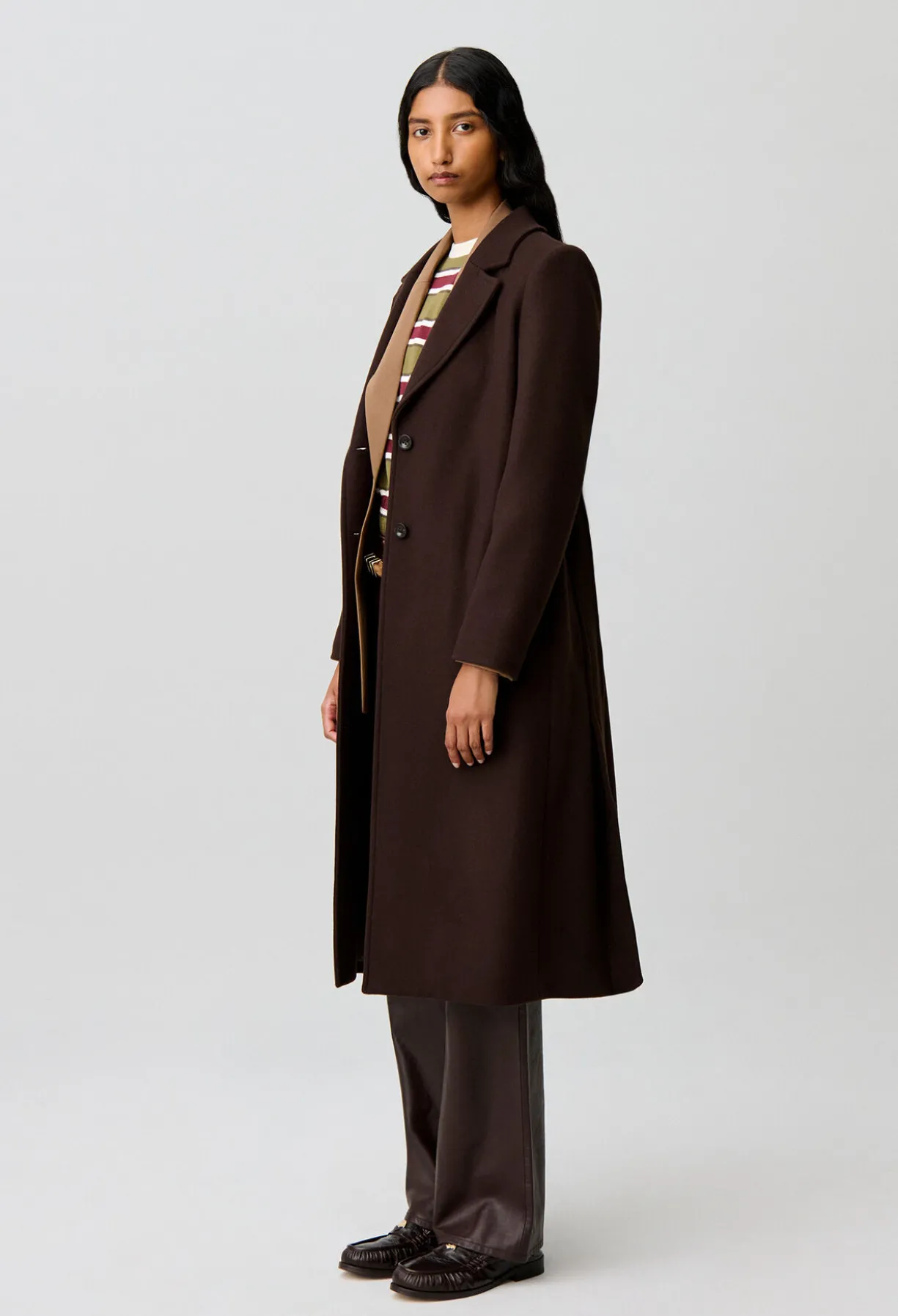 Manteau long laine ceinture