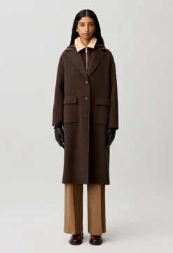 Manteau long laine col tailleur