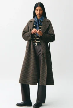 Manteau mi-long carreaux ceinture