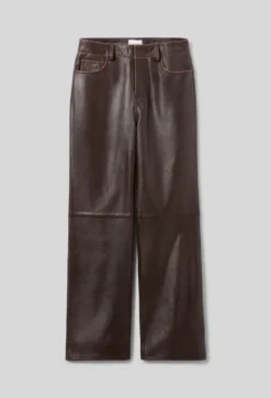 Pantalon droit cuir bouton doré