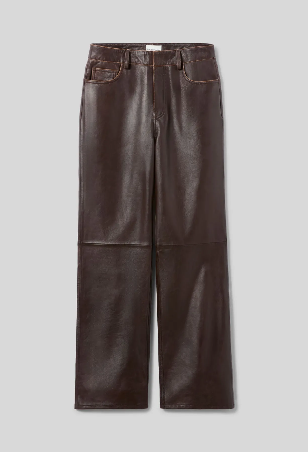 Pantalon droit cuir bouton doré