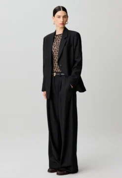 Pantalon droit laine mélangée rayures