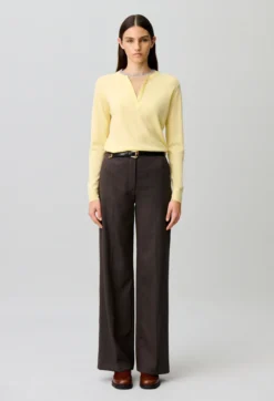 Pantalon droit laine mélangée rayé