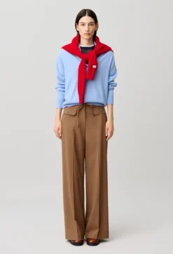 Pantalon laine mélangée jambes larges