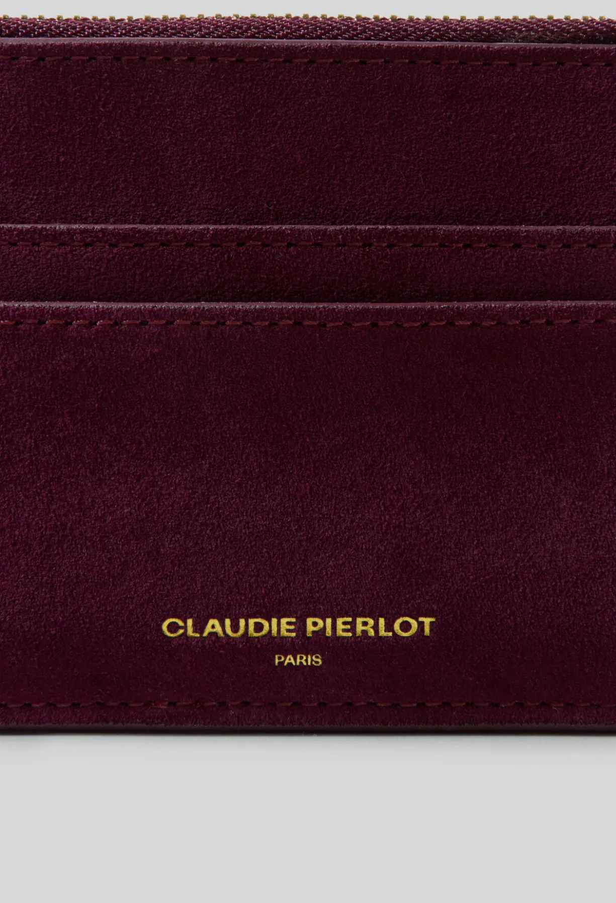 Porte-cartes zippé en suède bordeaux