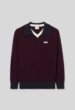 Pull maille double col contrasté