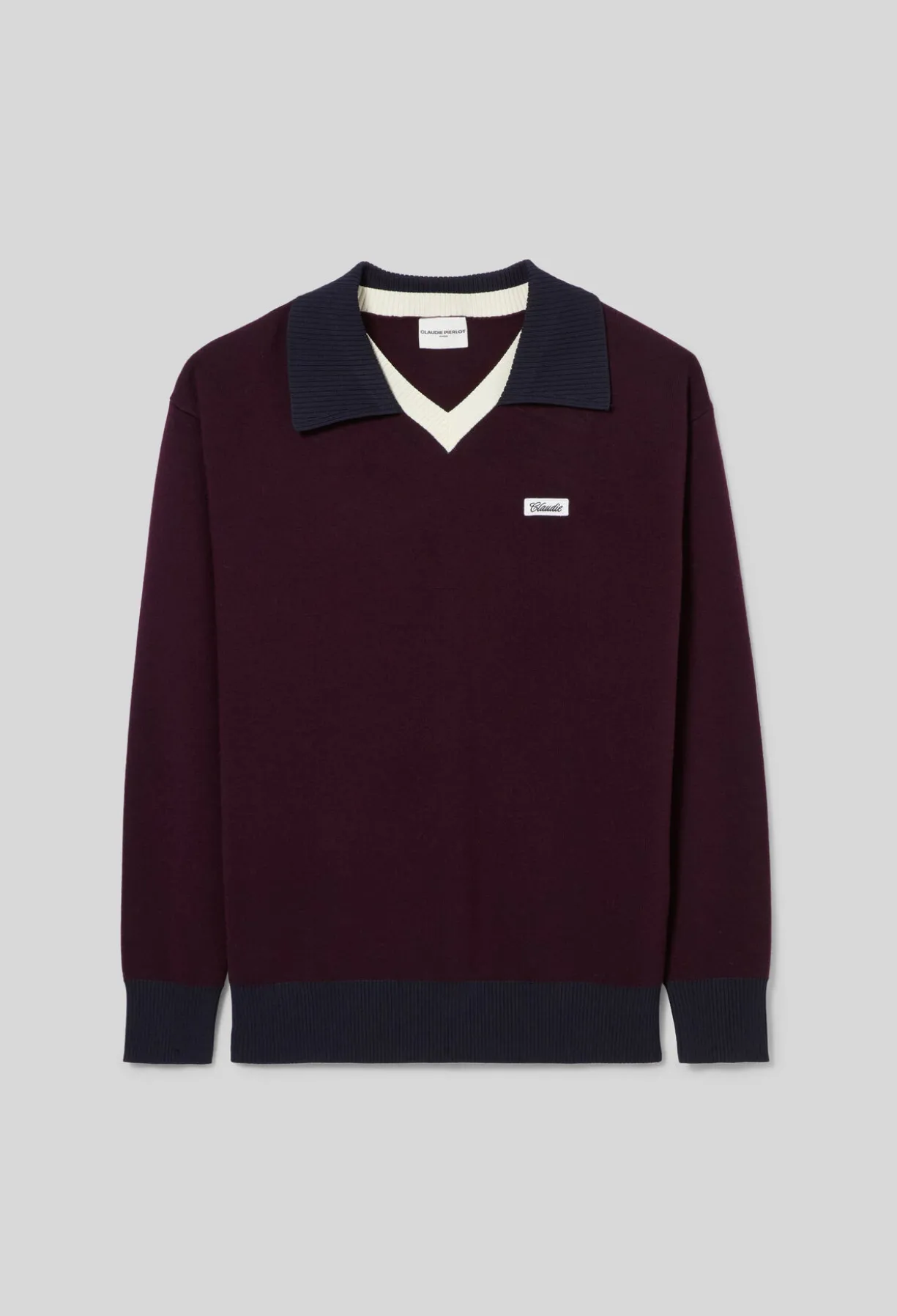 Pull maille double col contrasté