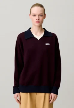 Pull maille double col contrasté