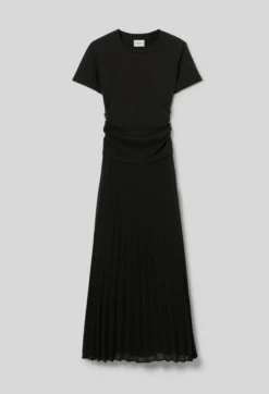 Robe droite bi-matière plissée