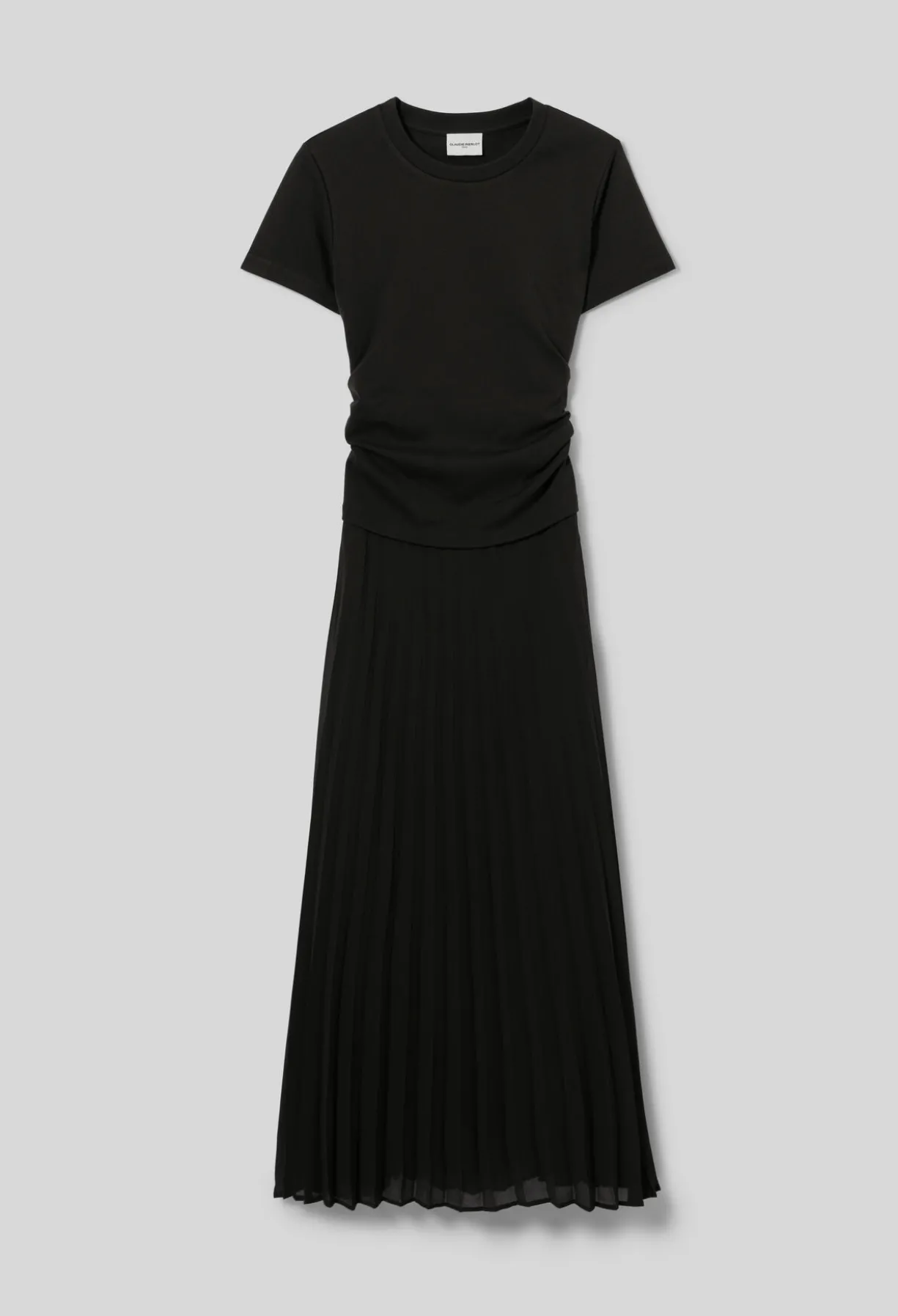 Robe droite bi-matière plissée
