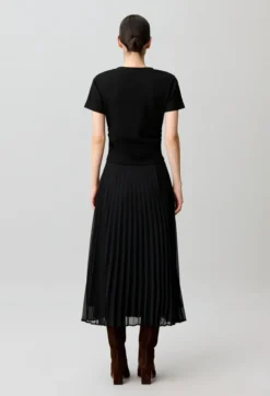 Robe droite bi-matière plissée