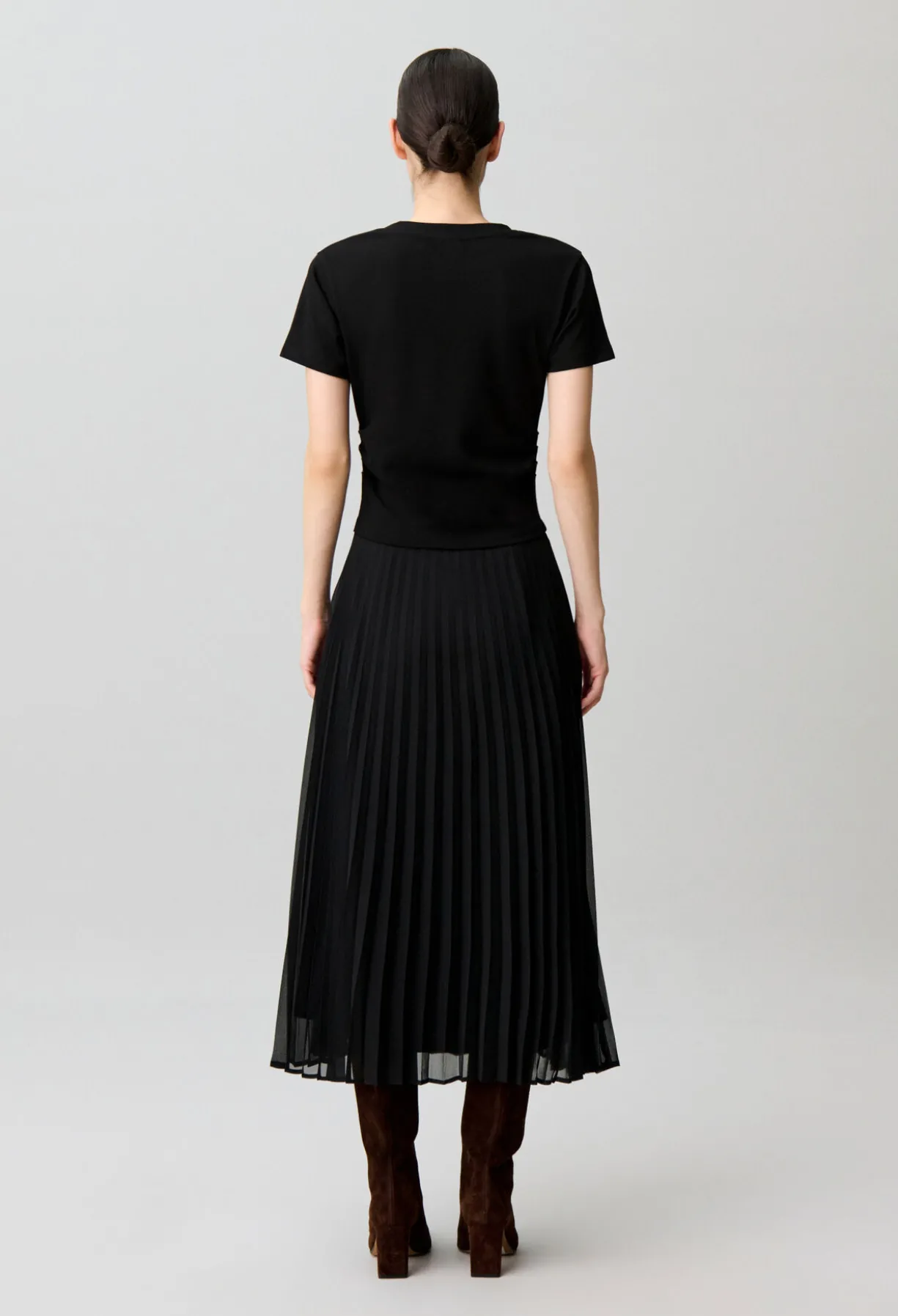 Robe droite bi-matière plissée