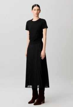 Robe droite bi-matière plissée