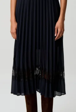 Robe midi bi-matière noire et marine