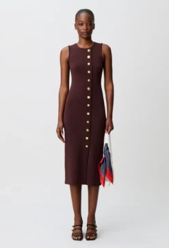 Robe midi maille boutons dorés