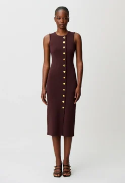 Robe midi maille boutons dorés