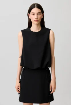 Top blousant col rond nœuds satin