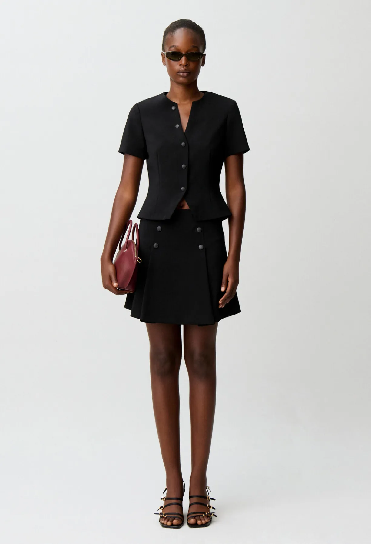 Top cintré col V boutonné