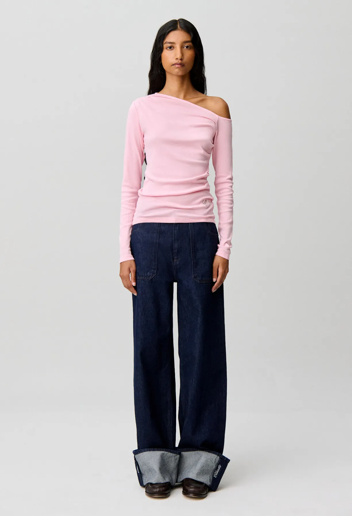 Top rose asymétrique en coton