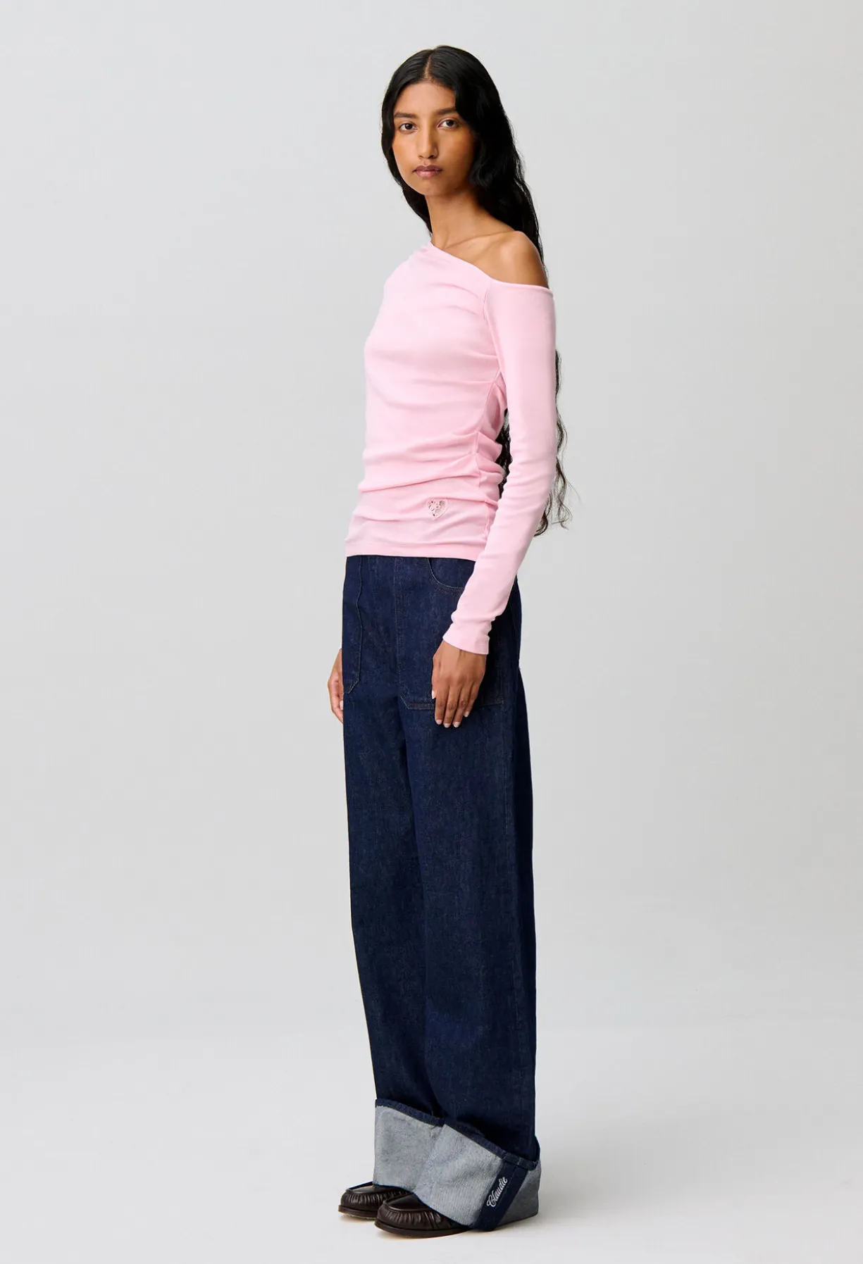 Top rose asymétrique en coton