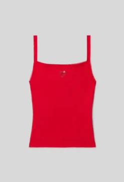 Top rouge en coton à cœur dentelle