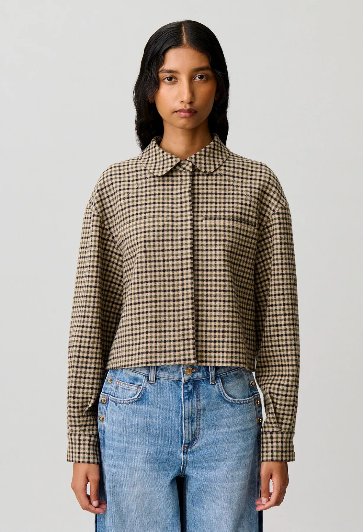 Veste courte laine mélangée à carreaux