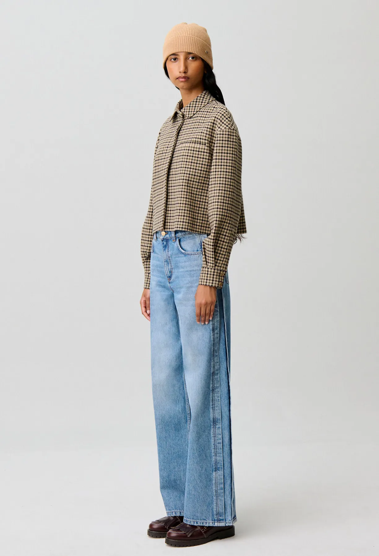 Veste courte laine mélangée à carreaux