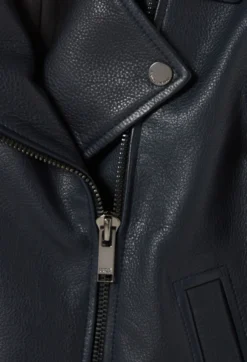Veste cuir grainé bleu marine