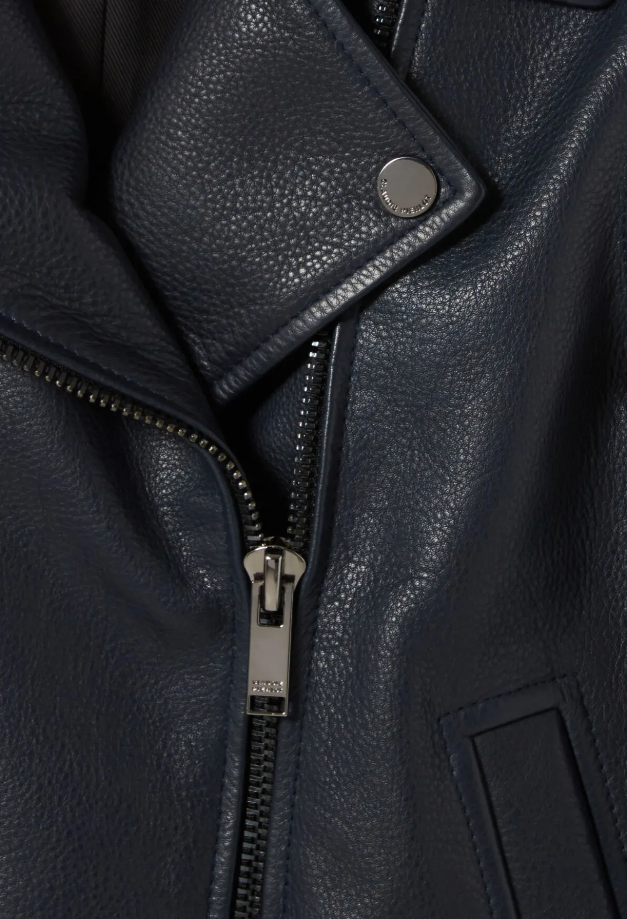 Veste cuir grainé bleu marine