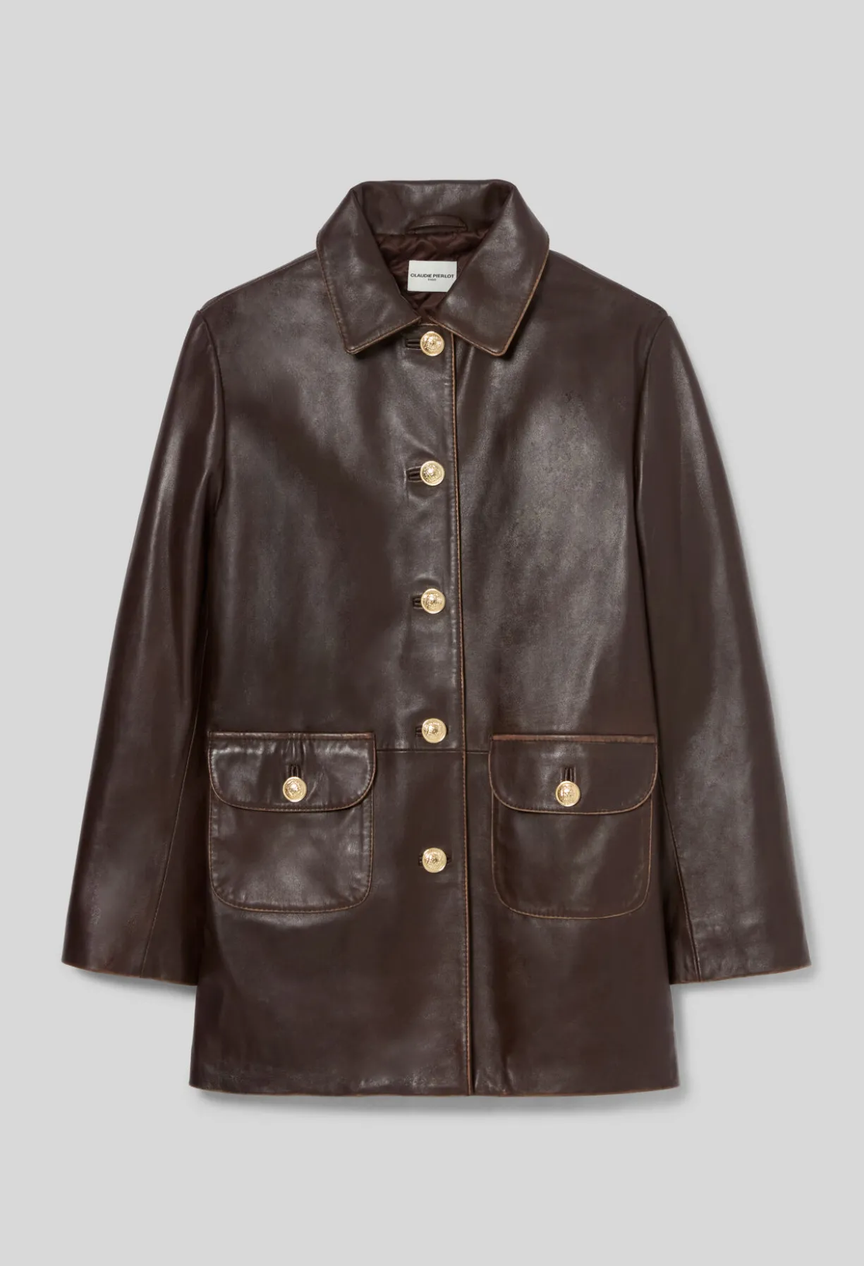 Veste droite large cuir mi-longue