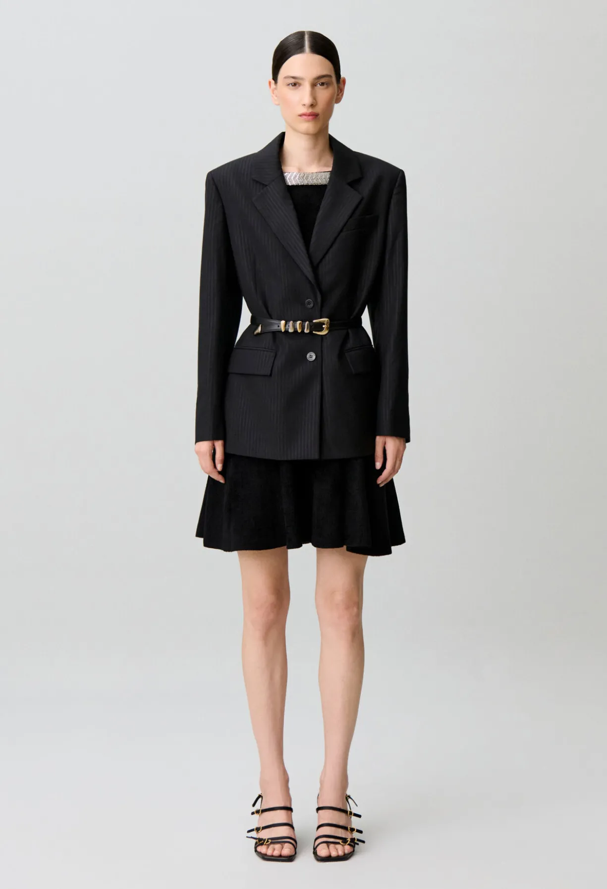 Veste droite tissu rayé scintillant