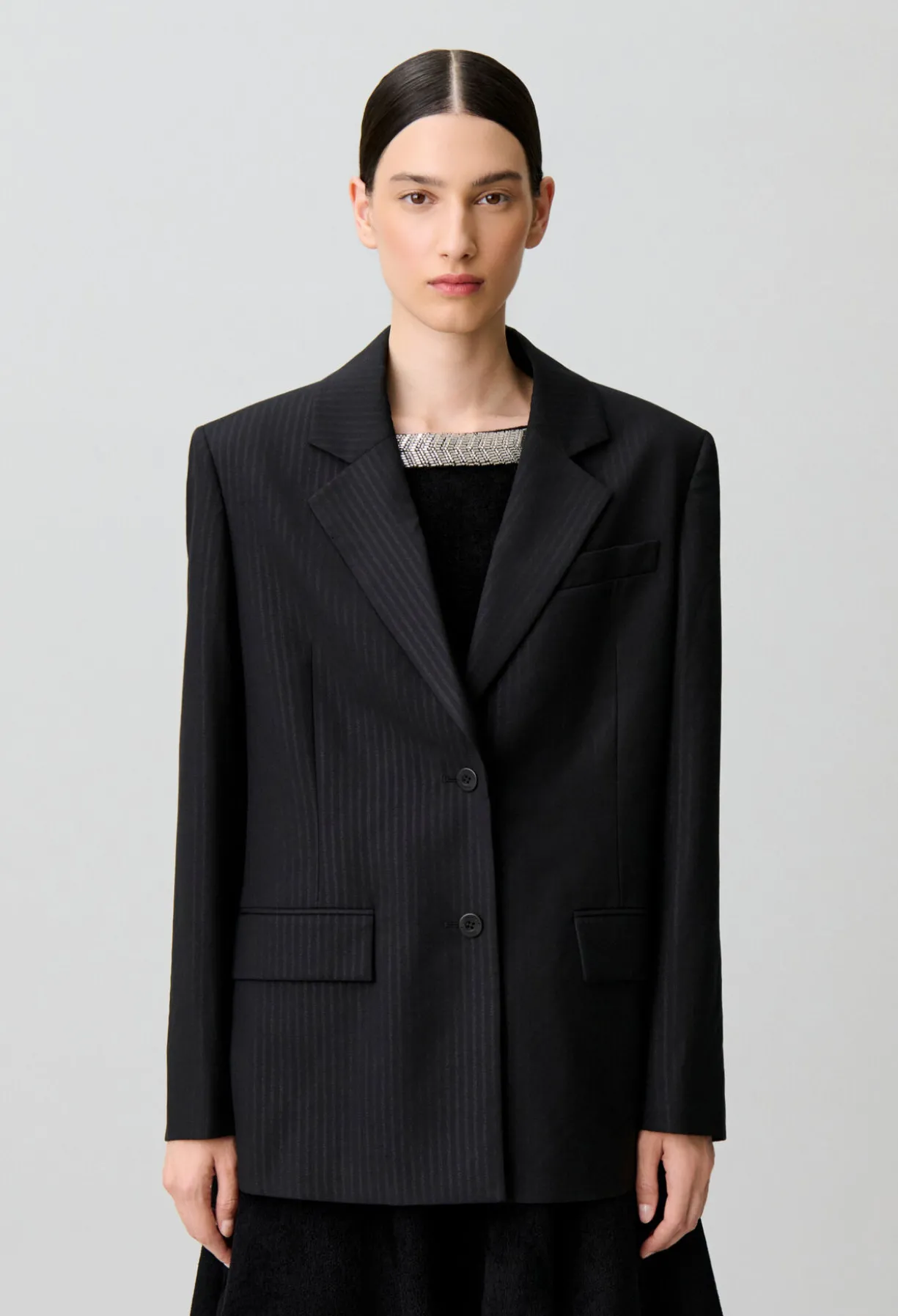 Veste droite tissu rayé scintillant