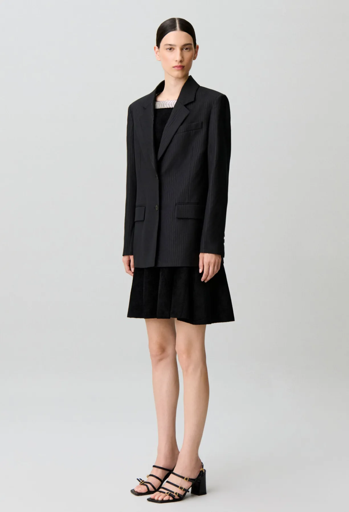 Veste droite tissu rayé scintillant