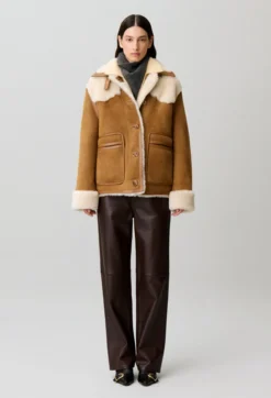 Veste peau lainée col cuir
