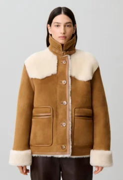 Veste peau lainée col cuir