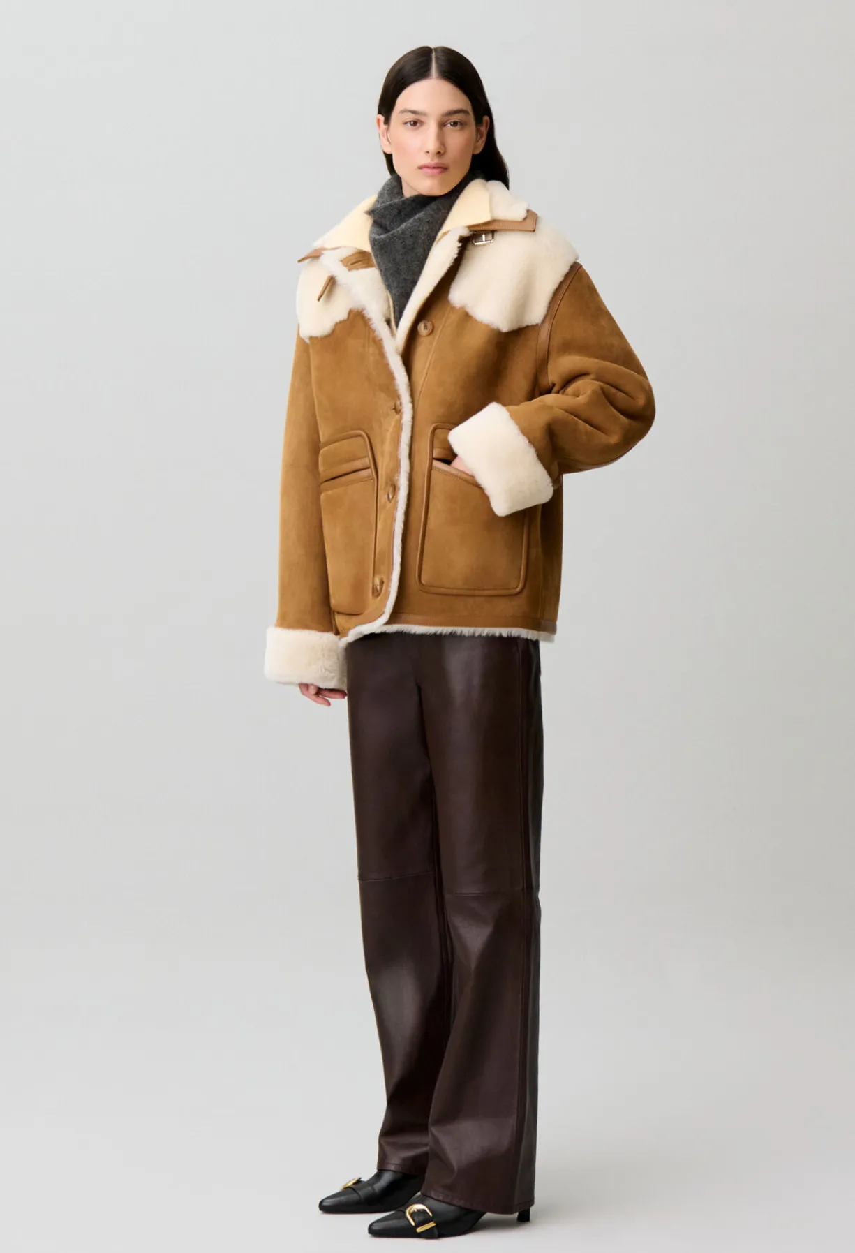 Veste peau lainée col cuir